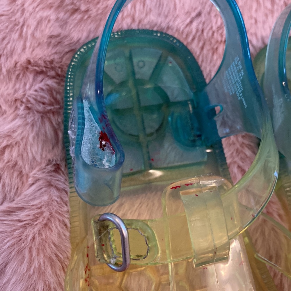 OSHKosh B’Gosh Toddler Girls Pink/Yellow/Blue Jellies w/ Velcro- size 10. - Picture 8 of 9